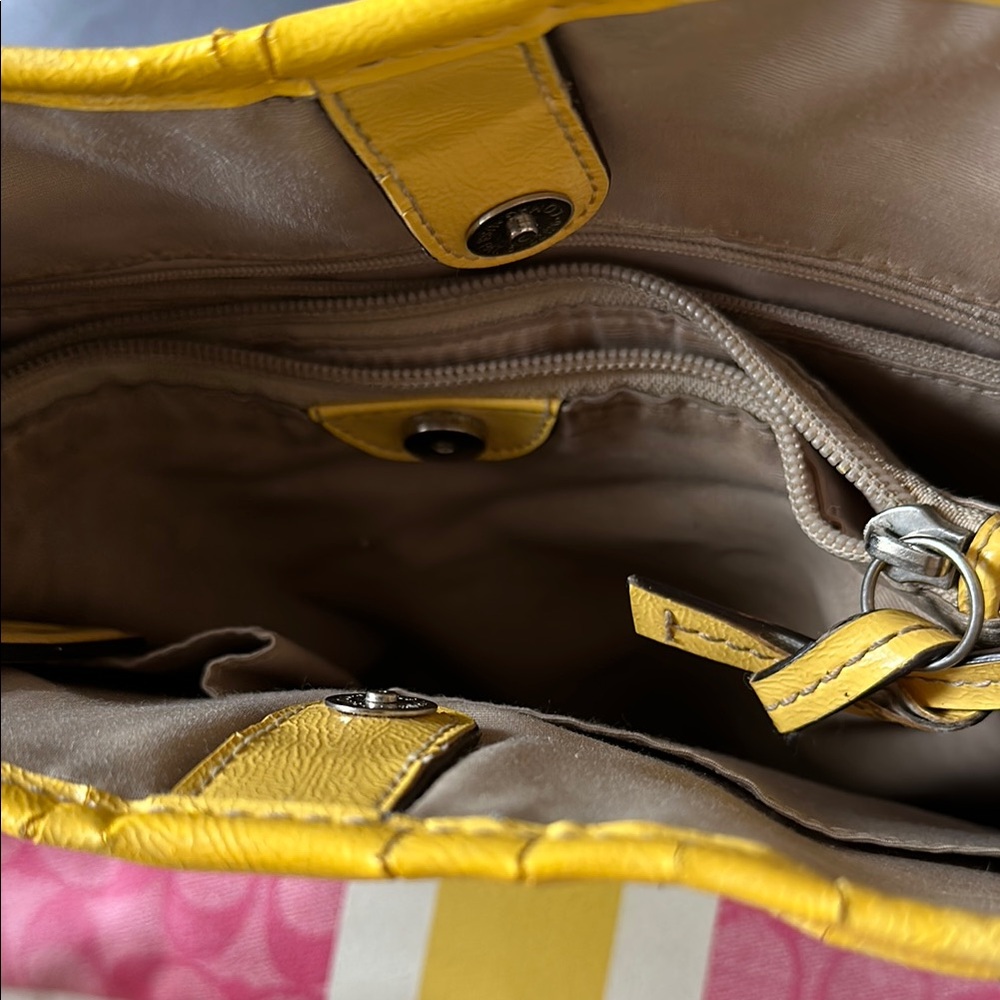 Coach Pink and Yellow Shoulder Bag with Signature Pattern - Picture 3 of 17